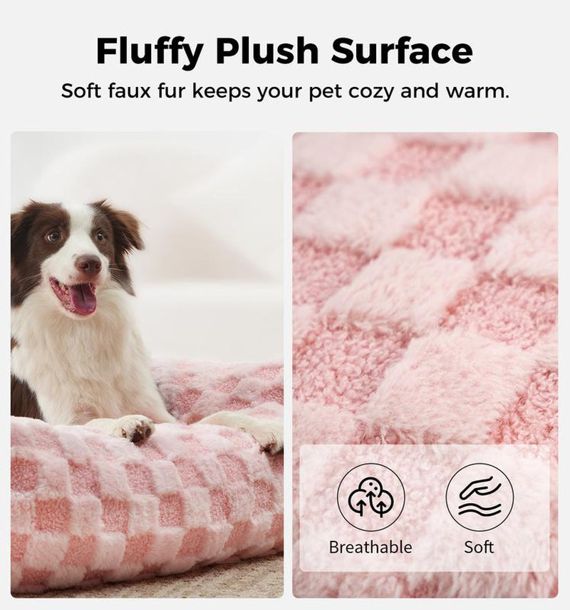 MADE 4 PETS Cat Couch Dog Bed Soft Faux Fur Checkered Pet Sofa Calming Fluffy Cat Sofa with Supportive Foam Removable Washable Cover with Non-Slip Base White Small