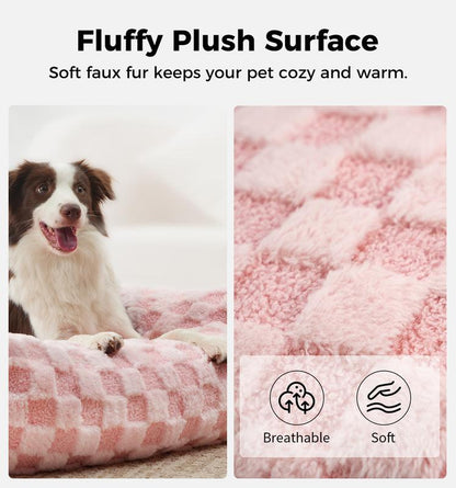 MADE 4 PETS Cat Couch Dog Bed Soft Faux Fur Checkered Pet Sofa Calming Fluffy Cat Sofa with Supportive Foam Removable Washable Cover with Non-Slip Base White Small